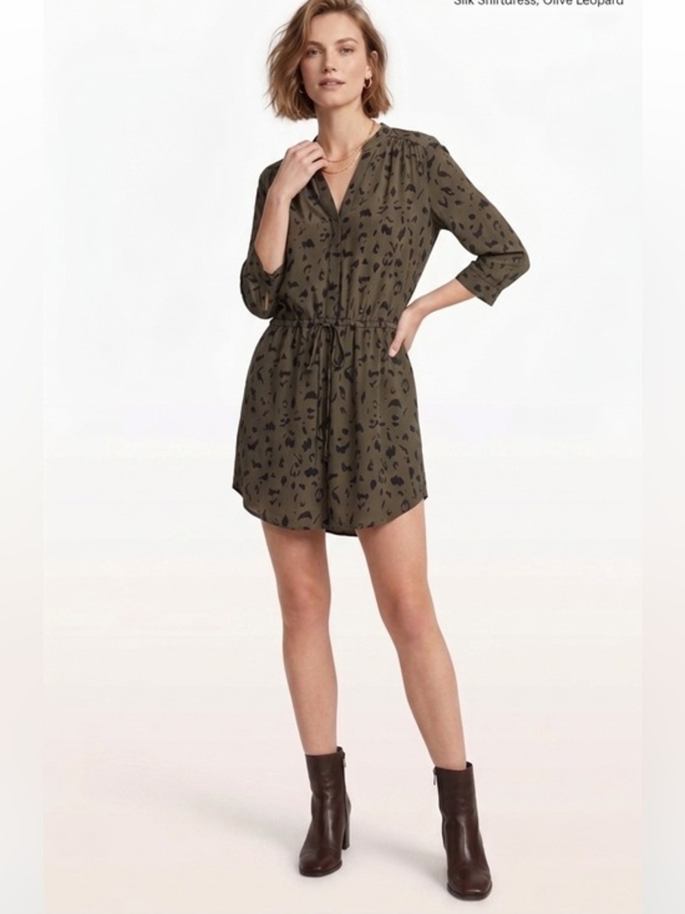 Aritzia Babaton Silk Grey & Black Printed Long Sleeve Mini Dress Extra Small